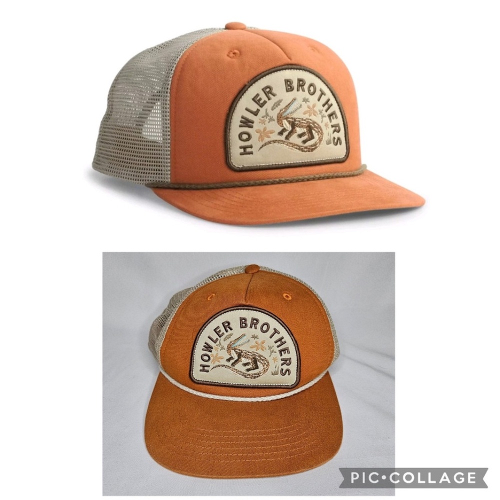 Mens Howler Brothers Lazy Gators Structured Snapback Trucker Hat Pumpkin Orange